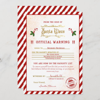 Naughty List Warning Santa Letter Invitation