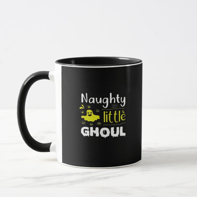 Naughty Little Ghoul Funny Halloween Design Mug (Left)