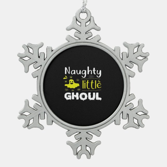 Naughty Little Ghoul Funny Halloween Design Snowflake Pewter Christmas Ornament (Front)