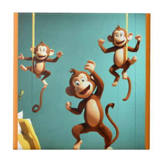 naughty monkey family ceramic tile
