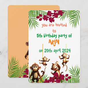naughty monkey family kids birthday invitation