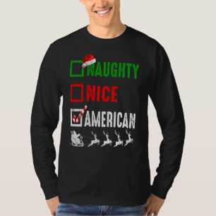 Naughty Nice American Christmas Pajamas Funny Sant T-Shirt