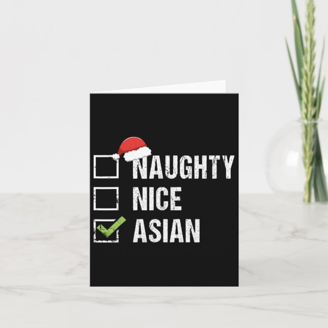 Naughty Nice Asian Asia Santa Hat Christmas Gift  Card (Front)