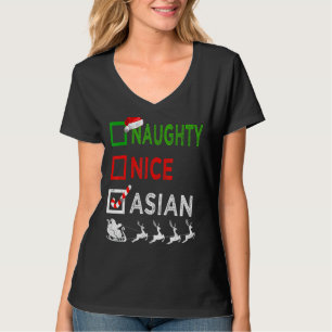 Naughty Nice Asian Christmas Pajamas Funny Santa H T-Shirt
