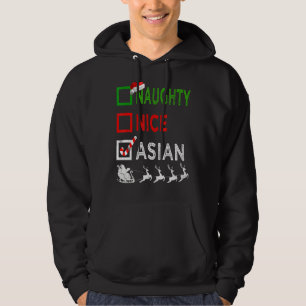 Naughty Nice Asian Christmas Pajamas Santa Hat Xma Hoodie