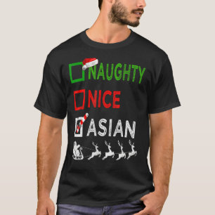 Naughty Nice Asian Christmas Pajamas Santa Hat Xma T-Shirt