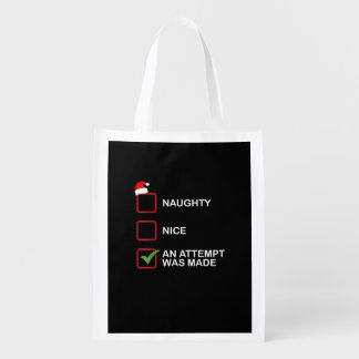Naughty Nice Attempt Made Funny Christmas List Grocery Bag