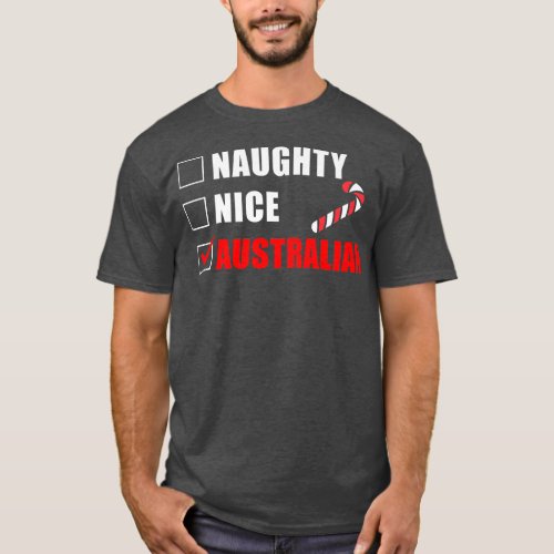 Naughty Nice Australian Candy Cane Christmas Santa T_Shirt