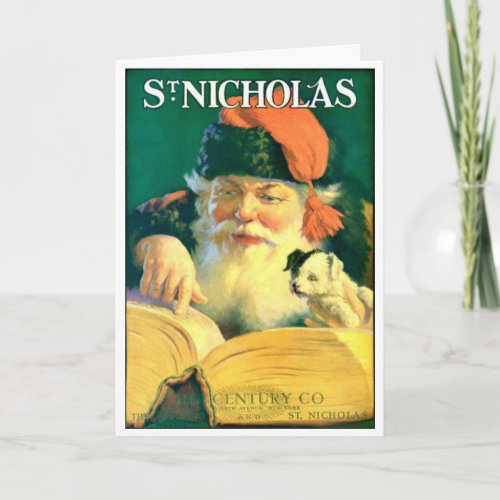NAUGHTY  NICE BOOK ST NICHOLAS W PUPPY GREETING HOLIDAY CARD