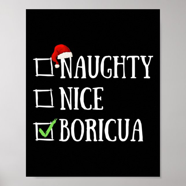 Naughty Nice Boricua Funny Puerto Rico Santa Hat C Poster (Front)