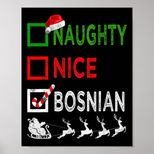 Naughty Nice Bosnian Christmas Pajamas Funny Santa Poster (Front)