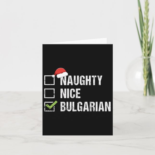 Naughty Nice Bulgarian Santa Hat Christmas Gift  Card (Front)