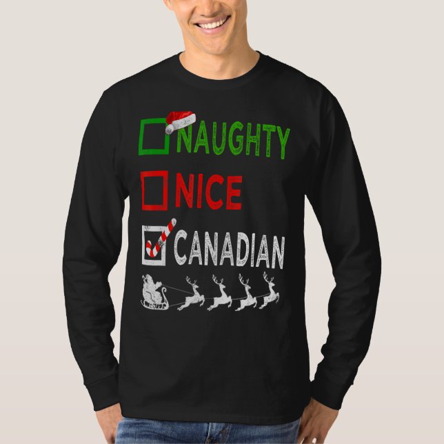 Naughty Nice Canadian Christmas Pajamas Funny Sant T-Shirt (Front)