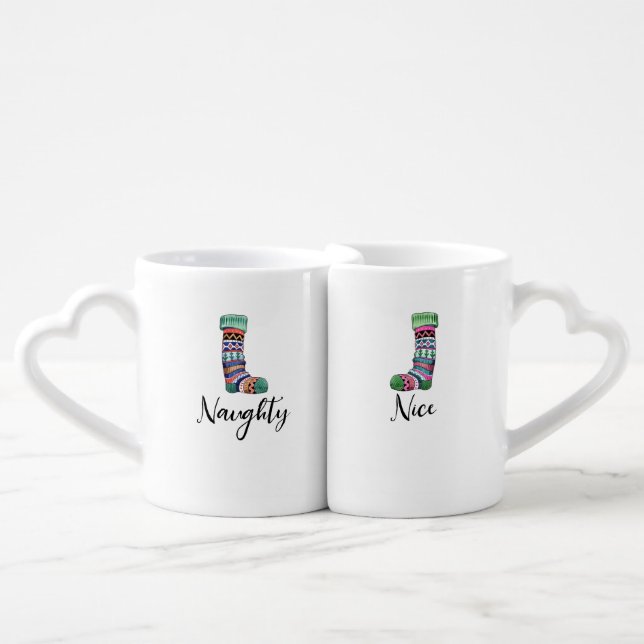 Naughty Nice Christmas Mugs Gift Set - Stockings (Front Nesting)