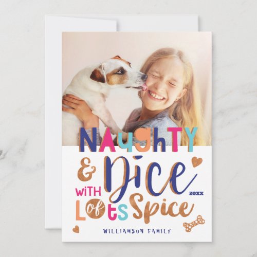 Naughty  Nice Colourful Bone Paw Print Pet Photo Holiday Card