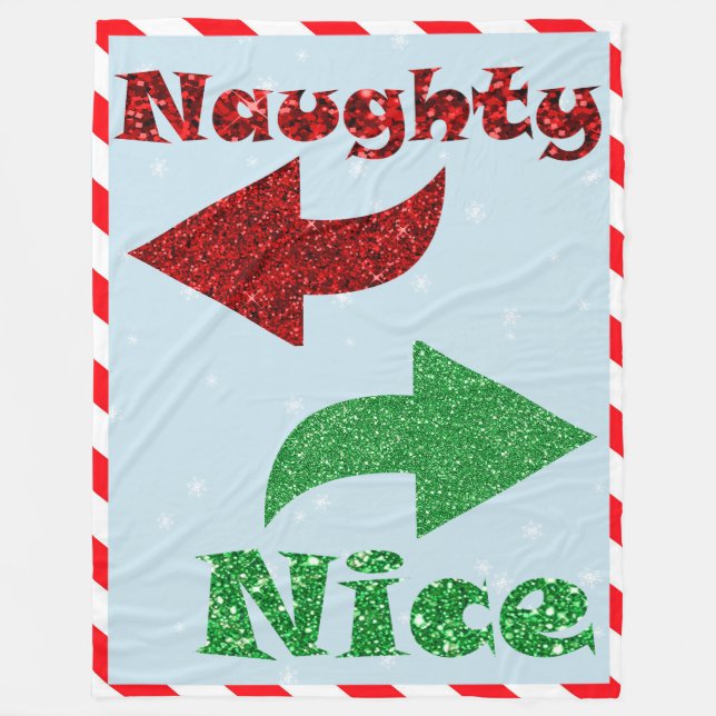 Naughty & Nice Cute Blue Christmas Fleece Blanket (Front)