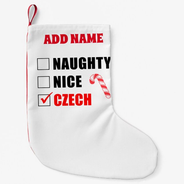Naughty Nice Czech Personalized Small Christmas Stocking (Front)