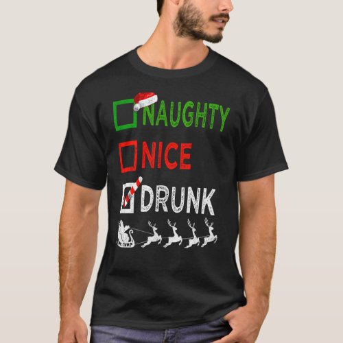 Naughty Nice Drunk Christmas Pajamas Funny Santa H T_Shirt