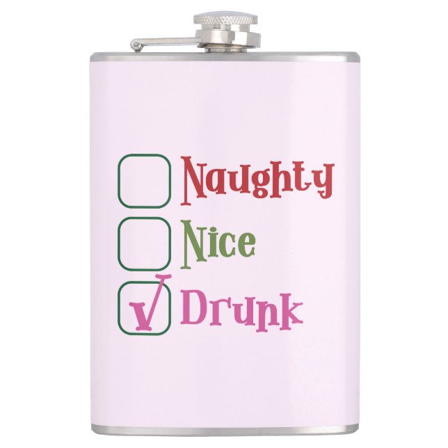 Naughty Nice Drunk Funny Holiday Christmas Mug Flask (Front)