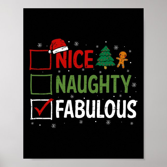 Naughty Nice Fabulous Christmas Pajamas Santa Clau Poster (Front)