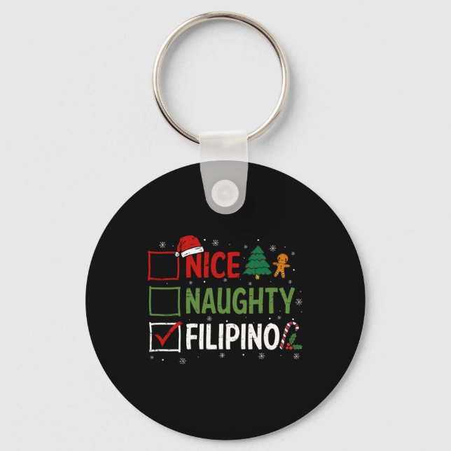 Naughty Nice Filipino Christmas Pajamas Santa Clau Keychain (Front)
