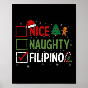 Naughty Nice Filipino Christmas Pajamas Santa Clau Poster