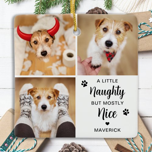 Naughty Nice Funny Dog 3 Pet Photo Christmas Ceramic Ornament