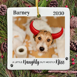Naughty Nice Funny Dog Pet Photo Christmas Ceramic Ornament<br><div class="desc">A Little Naughty, but mostly Nice! Introducing our new personalized ornament collection - A Little Naughty But Mostly Nice! Our modern and fun ornaments are the perfect addition to your Christmas tree this holiday season. Our ornaments are designed for pet lovers, and feature cute and funny pictures of your furry...</div>