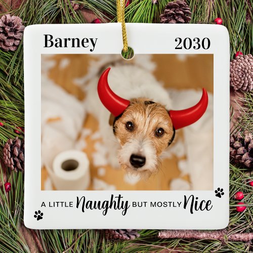 Naughty Nice Funny Dog Pet Photo Christmas Ceramic Ornament