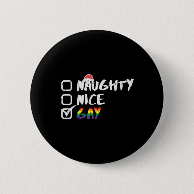 Naughty Nice Gay Rainbow Funny Gay Pride Lgbt Chri Button (Front)