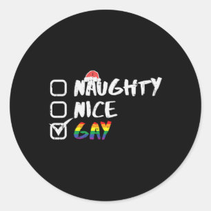 Naughty Nice Gay Rainbow Funny Gay Pride Lgbt Chri Classic Round Sticker