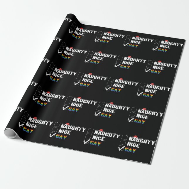 Naughty Nice Gay Rainbow Pride LGBT Christmas Gift Wrapping Paper (Unrolled)