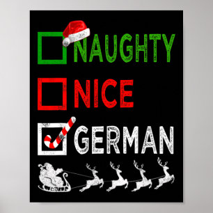 Naughty Nice German Christmas Pajamas Funny Santa  Poster