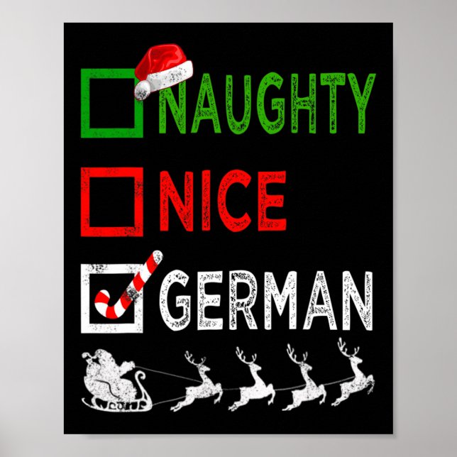 Naughty Nice German Christmas Pajamas Funny Santa  Poster (Front)