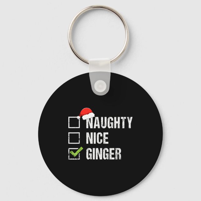 Naughty Nice Ginger Redhead Santa Hat Irish Christ Keychain (Front)