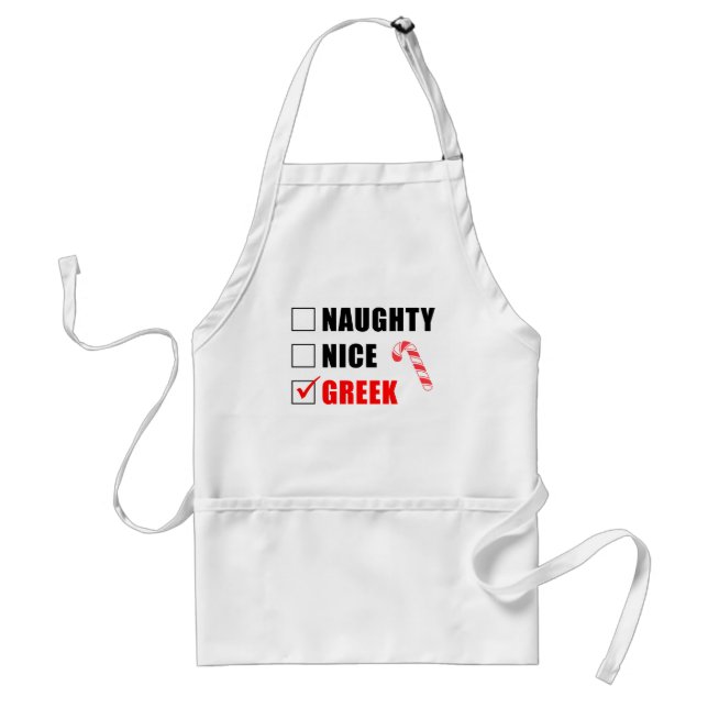 Naughty Nice Greek Christmas Design Adult Apron (Front)