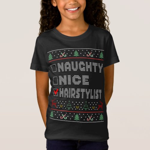 Naughty Nice Hairstylist Matching Christmas Group T_Shirt