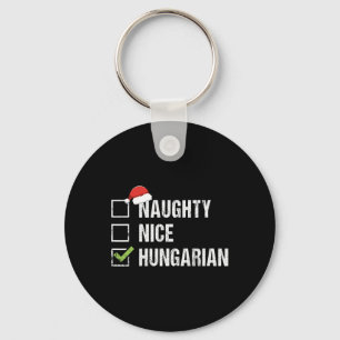 Naughty Nice Hungarian Hungary Santa Christmas Gif Keychain
