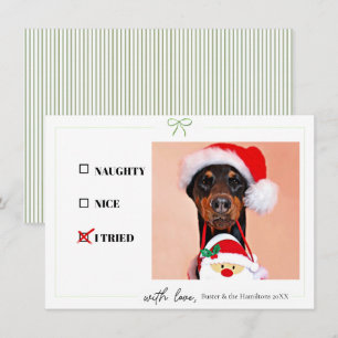 Naughty Nice I Tried Dog Photo Funny Christmas Note Card