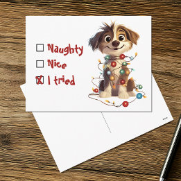Naughty Nice I Tried Holiday Puppy Postcard