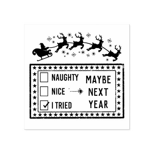 Naughty nice I tried next year funny Santa saying Rubber Stamp