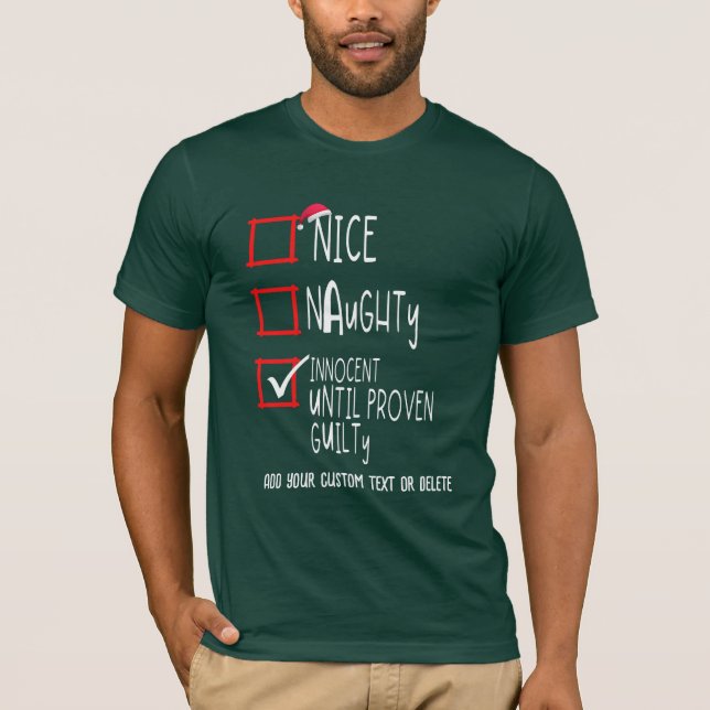 Naughty Nice Innocent Christmas Funny Checklist T-Shirt (Front)