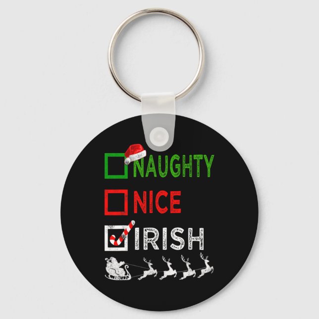 Naughty Nice Irish Christmas Pajamas Funny Santa H Keychain (Front)