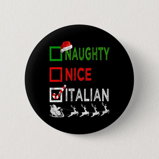 Naughty Nice Italian Christmas Pajamas Funny Santa Button (Front)
