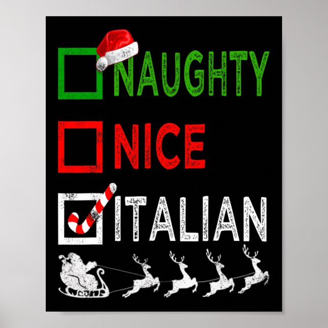 Naughty Nice Italian Christmas Pajamas Funny Santa Poster (Front)