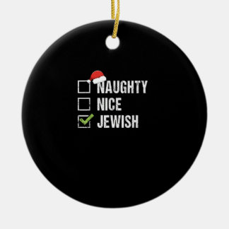 Naughty Nice Jewish Santa Christmas  Ceramic Ornament