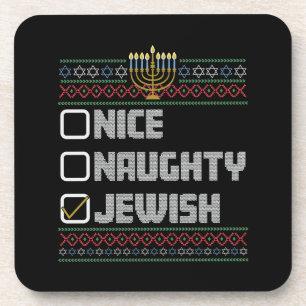Naughty Nice Jewish Santa Ugly Christmas Hanukkah Beverage Coaster