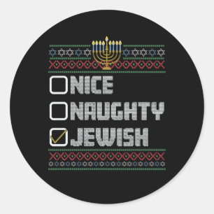 Naughty Nice Jewish Santa Ugly Christmas Hanukkah Classic Round Sticker