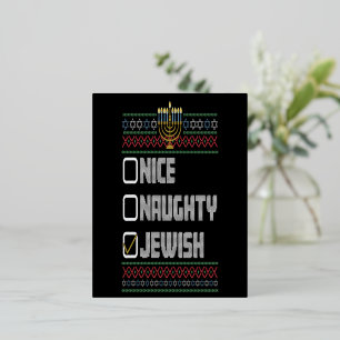 Naughty Nice Jewish Santa Ugly Christmas Hanukkah  Foil Holiday Postcard