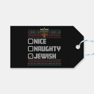 Naughty Nice Jewish Santa Ugly Christmas Hanukkah Gift Tags